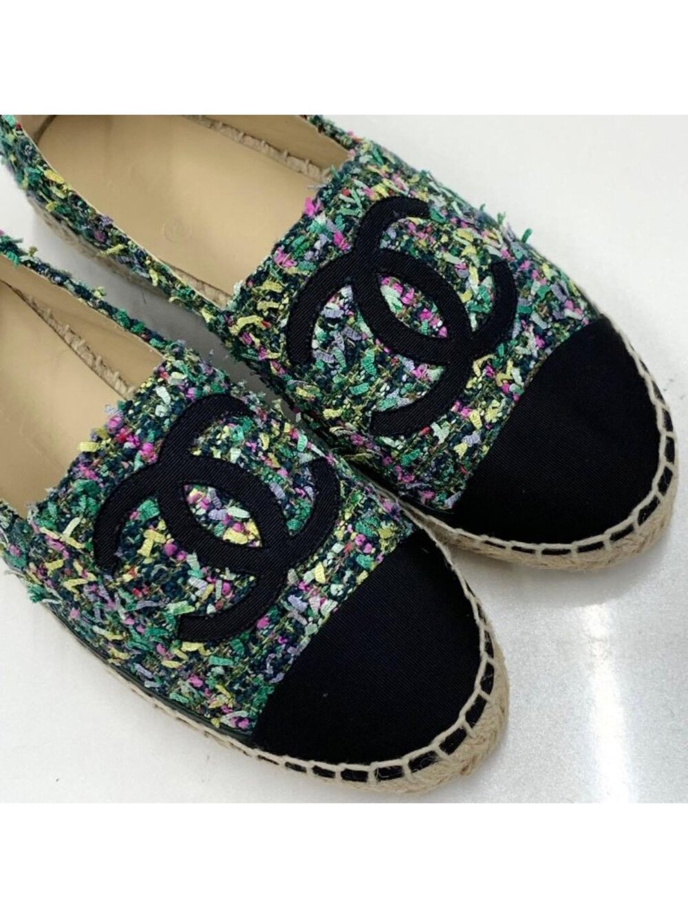 Chanel Fabric Coco Mark Espadrille Flat Shoes - Picture 10 of 10